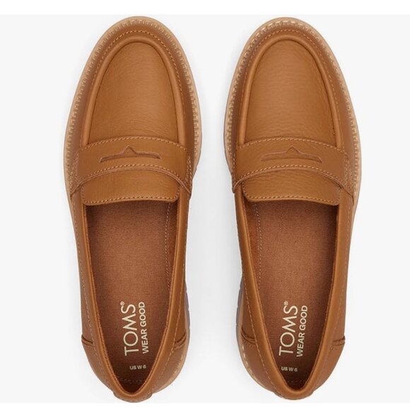 Tom's Women's Cara Lug Sole Leather Loafers Tan, size 9 - Picture 1 of 4